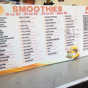Smoothie options. Choose #58