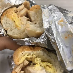 Chicken cheese egg in long roll with the special Hemo's sauce : $5.50