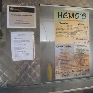 a menu on a food truck