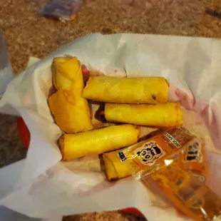 Houston special egg rolls. Hand made with shrimp inside.