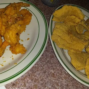 Fried shrimp and catfish! Delish and big portions!