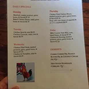Daily specials as of 5/26/16