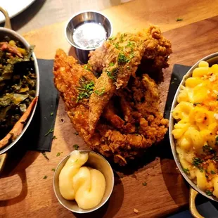1/4 chicken,  greens and Mac n cheese
