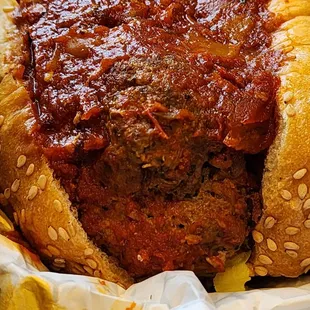 Meatball sub close-up!