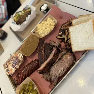 The sampler with ribs,  brisket, turkey with sides! So delicious!!