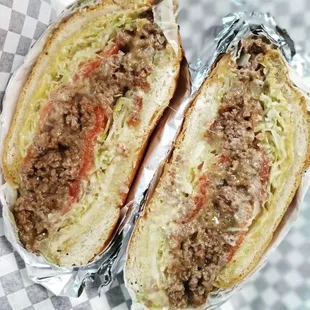 THE O.G. CHOP CHEESE LETTUCE TOMATO ONION BULL SAUCE YELLOW WHITE AMERICAN CHEESE