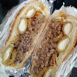 Chop Cheese, Mozzarella sticks, Onion rings, Swiss cheese on a Bun. THE BUCCANEER