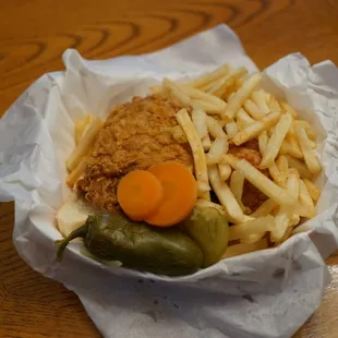 Two piece dark with fries &amp; pickled Jalapeño