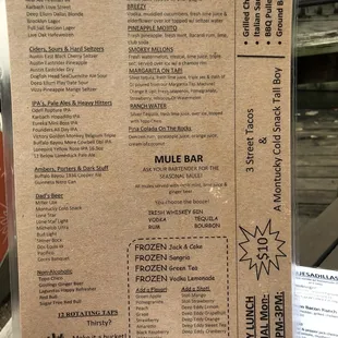 Drink menu