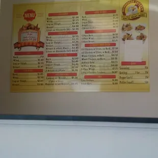 a menu on the wall