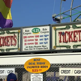 Ride ticket prices