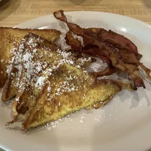 French Toast with Powdered Sugar  With Bacon