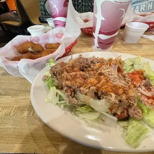 BBQ salad and hush puppies