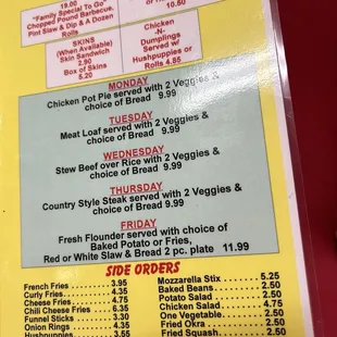The menu