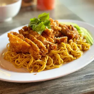 3. Fried Chicken with 4. Garlic Noodle