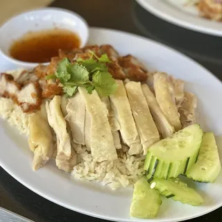 White Meat Chicken and Crispy Pork Belly rice