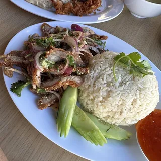 Zaab Crispy Pork Belly rice