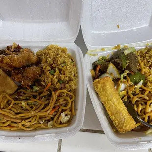 Sesame chicken (left) Mongolian beef (right)