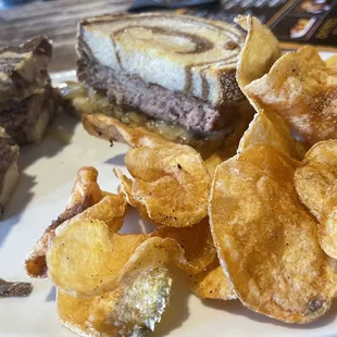 Patty melt and homemade chips