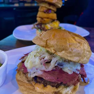a roast beef sandwich with cole slaw