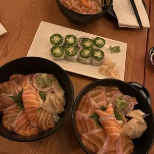 Salmon don and yellowtail jalapeño roll