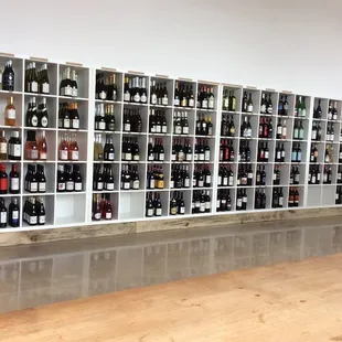 a wall of wine bottles