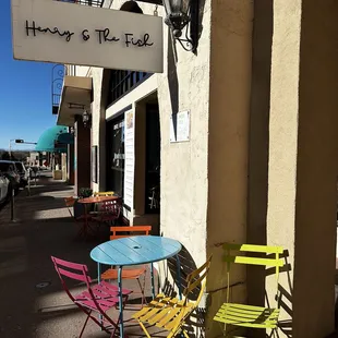 Colorful optional outside  seating Henry &amp; The Fish