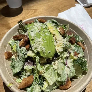 Avocado Chicken Caesar with Kale and Cucumber Salad
