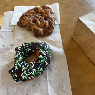 Chocolate sprinkles and Apple fritter