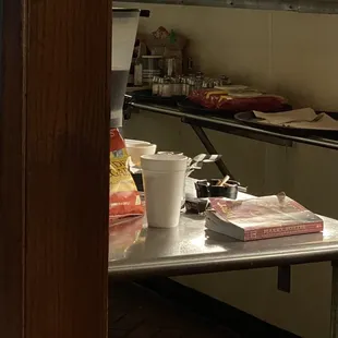 a kitchen with a lot of clutter