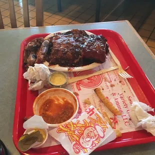 What was left of my full rack of ribs.  I ate about three bones total