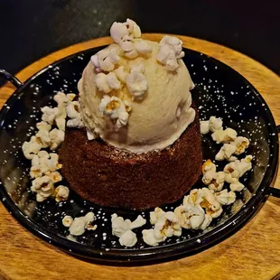 Sticky Toffee Pudding with Popcorn Ice Cream