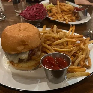 Hamburger Sandwich and French Fried Potatoes