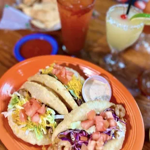 Shrimp Puffy, Beef Fajita Puffy, Shredded Chicken Puffy Taco