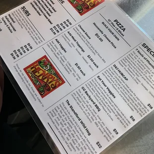 Menu as of November 2023