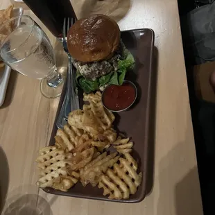 a burger and fries