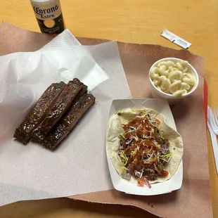 Pork ribs, brisket taco &amp; man cheese