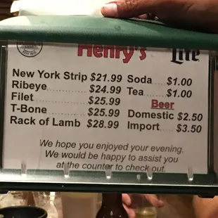 The menu 5 years ago... maybe it changed maybe it didn't.