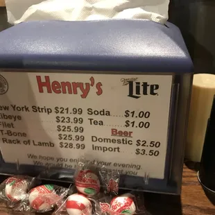 sushi and sashimi, menu