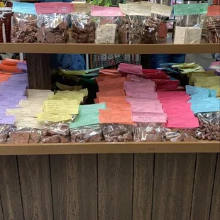 a man standing in front of a display of candy