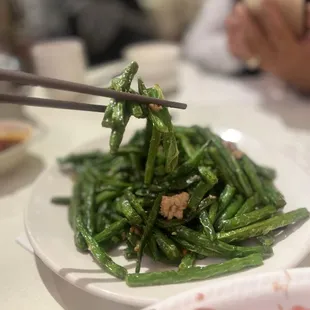 String beans with minced pork stir fry