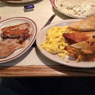 The two pork chops, eggs and hash browns combo.  The pork chops were pathetic.