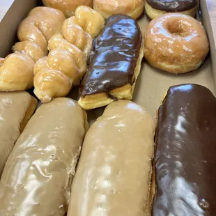 Maple, chocolate, raised, twist and custard filled