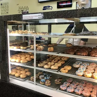 a display case full of donuts