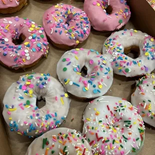 Chocolate cake donuts with sprinkles