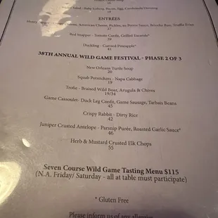 Winter wild game menu