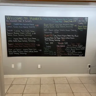 the menu on the wall