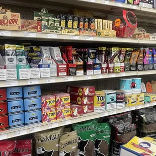 shelves of cigarettes and cigarettes
