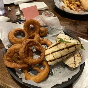 Chicken Caesar wrap with onion rings