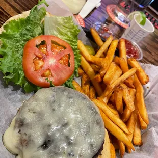 Build your own burger with fries